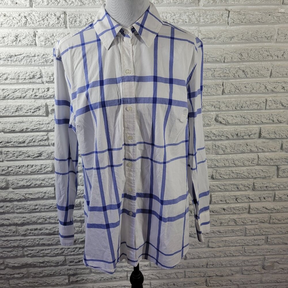 Lane Bryant Womens Top 18 Plus Long Sleeve Blue Plaid Button Up PLA24E‎